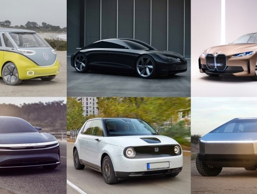 6 electric cars of the future in a grid