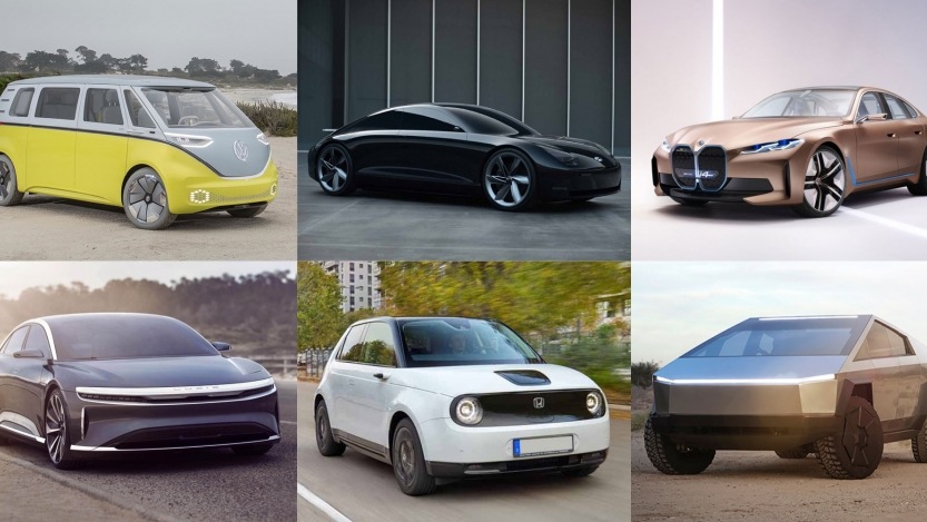 6 electric cars of the future in a grid
