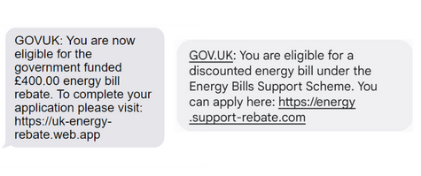 Fake text messages falsely claiming to be from GOV.UK